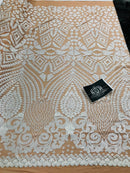Geometric Pattern Sequins - White Nude Mesh - 4 Way Sample