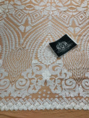 Geometric Pattern Sequins - White Nude Mesh - 4 Way Sample