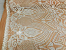 Geometric Pattern Sequins - White Nude Mesh - 4 Way Stretch Colorful Shine Designer Sequins
