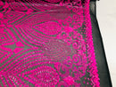 Geometric Pattern Sequins - Neon Pink - 4 Way Stretch Colorful Shine Designer Sequins