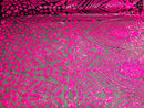 Geometric Pattern Sequins - Neon Pink - 4 Way Stretch Colorful Shine Designer Sequins