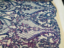 Heart Damask Sequins - Iridescent Lavender - 4 Way Stretch Bright Elegant Shiny Net Sequins Fabric