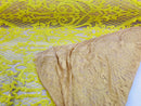 Heart Damask Sequins - Yellow Nude Mesh 4 Way Stretch Bright Elegant Shiny Net Sequins Fabric