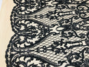 Heart Damask Sequins - Black Nude Mesh - 4 Way Stretch Bright Elegant Shiny Net Sequins Fabric