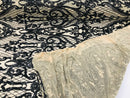 Heart Damask Sequins - Black Nude Mesh - 4 Way Stretch Bright Elegant Shiny Net Sequins Fabric