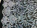 Heart Damask Sequins - Unicorn Black Mesh - 4 Way Stretch Bright Elegant Shiny Net Sequins Fabric