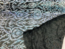 Heart Damask Sequins - Unicorn Black Mesh - 4 Way Stretch Bright Elegant Shiny Net Sequins Fabric