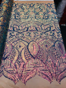 Holographic Sequins - Purple - 4 Way Stretch Glam Shine Iridescent Color Sequins Fabric