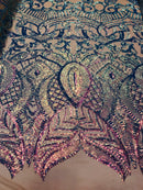 Iridescent Lavender Sequin - 4 Way Stretch Embroidered Royalty Sequins Fancy Design Fabric By Yard