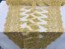 Gold - Hand Beaded Embroidered Flower Pattern Bridal Wedding Lace Fabric Sample