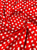 Polka Dot Satin Fabric - White on Red - 3/4" Super Soft Silky Satin Polka Dot Fabric Sold By Yard