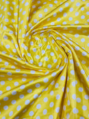 Polka Dot Satin Fabric - White on Yellow - 3/4" Super Soft Silky Satin Polka Dot Fabric Sold By Yard