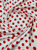 Polka Dot Satin Fabric - Red on White - 3/4" Inch Super Soft Silky Satin Polka Dot Fabric Sold By Yard