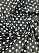 Polka Dot Satin Fabric - White on Black - 3/4" Inch Super Soft Silky Satin Polka Dot Fabric Sold By Yard