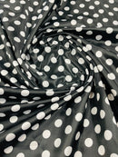 Polka Dot Satin Fabric - White on Black - 3/4" Inch Super Soft Silky Satin Polka Dot Fabric Sold By Yard