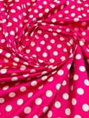 Polka Dot Satin Fabric - White on Hot Pink - 3/4" Inch Super Soft Silky Satin Polka Dot Fabric Sold By Yard