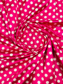 Polka Dot Satin Fabric - White on Hot Pink - 3/4" Inch Super Soft Silky Satin Polka Dot Fabric Sold By Yard