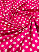Polka Dot Satin Fabric - White on Hot Pink - 3/4" Inch Super Soft Silky Satin Polka Dot Fabric Sold By Yard