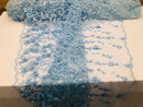 Flower 3D Fabric - Baby Blue - Embroided Fabric Flower Pearls and Leaf Decor Sold by The Yard