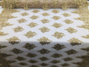 Beaded Fabric By The Yard CHAMPAGNE Embroidered Pattern Beaded On A Mesh For Bridal Veil Wedding