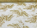 Beaded - Champagne - Elegant Small Flower Pattern Design Sequins Fabric with Beads Sold By The Yard