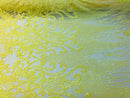 4 Way Stretch - Yellow - Damask Net Design Sequins On Mesh Elegant Fashion Fabrics Sold By Yard