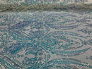 Big Damask Sequins Fabric - Iridescent Clear - 4 Way Stretch Damask Sequins Design Fabric By Yard