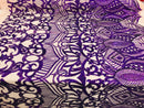 Hologram Purple  - 4 Way Stretch Embroidered Royalty Sequins Design Fabric By Yard