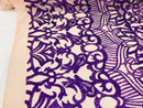 Hologram Purple  - 4 Way Stretch Embroidered Royalty Sequins Design Fabric By Yard