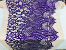 Hologram Purple  - 4 Way Stretch Embroidered Royalty Sequins Design Fabric By Yard
