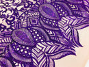Hologram Purple  - 4 Way Stretch Embroidered Royalty Sequins Design Fabric By Yard