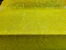 Hologram Yellow - 4 Way Stretch Embroidered Royalty Sequins Design Fabric By Yard