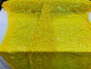 Hologram Yellow - 4 Way Stretch Embroidered Royalty Sequins Design Fabric By Yard