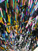 Sword Design - Black - Iridescent Sequins Fabric - Embroidery On A Mesh For  Sold By The Yard