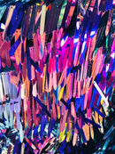 Sword Design - Purple - Iridescent Sequins Fabric - Embroidery On A Mesh For  Sold By The Yard