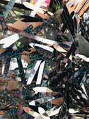 Sword Design - Black Holographic - Sequins Fabric Embroidery On A Mesh For Sold By The Yard