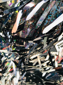 Sword Design - Black Holographic - Sequins Fabric Embroidery On A Mesh For Sold By The Yard