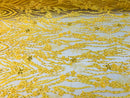 Beaded Fabric - Yellow - Embroidered Flower Line Mesh Lace Fabric with Beads Sold By The Yard