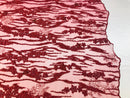 Beaded Fabric - Burgundy - Embroidered Flower Line Mesh Lace Fabric with Beads Sold By The Yard