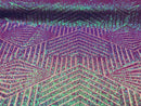 2 Way Stretch - Lilac - Geometric Design Sequins On Mesh Elegant Fabrics Sold By Yard
