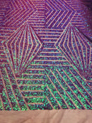 2 Way Stretch - Lilac - Geometric Design Sequins On Mesh Elegant Fabrics Sold By Yard