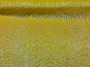 2 Way Stretch - Iridescent Yellow - Geometric Design Sequins On Mesh Elegant Fabrics Sold By Yard