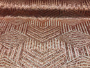 2 Way Stretch - Rose Gold - Geometric Design Sequins On Mesh Elegant Fabrics Sold By Yard