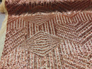 2 Way Stretch - Rose Gold - Geometric Design Sequins On Mesh Elegant Fabrics Sold By Yard
