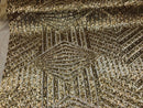 2 Way Stretch - Gold - Geometric Design Sequins On Mesh Elegant Fabrics Sold By Yard