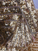 2 Way Stretch - Gold - Geometric Design Sequins On Mesh Elegant Fabrics Sold By Yard
