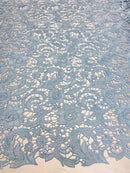 Guipure Lace Fabric - Baby Blue  - Embroidered Bridal Wedding Dress Design Sold By The Yard