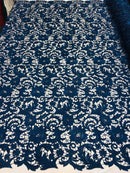 Guipure Lace Fabric - Navy Blue - Embroidered Bridal Wedding Dress Design Sold By The Yard