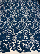 Guipure Lace Fabric - Navy Blue - Embroidered Bridal Wedding Dress Design Sold By The Yard