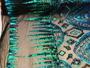 Two Tone 4 Way Stretch - Jade Green / Blue - Tribal Pattern Design Sequins Mesh Fabric Sold By Yard